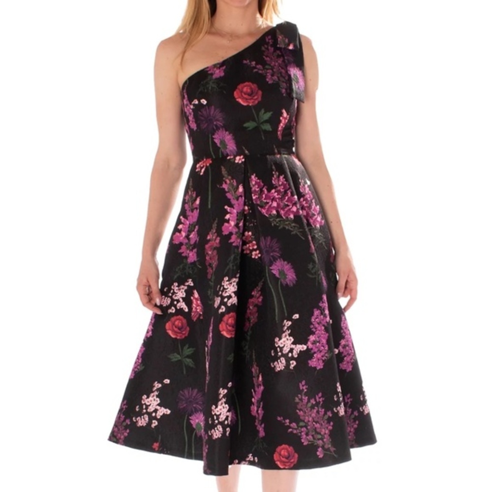 Maison Tara - One Shoulder Jacquard Fit & Flare Dress‎